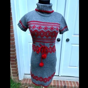 Energie Gray and Red Turtleneck Sweater Dress